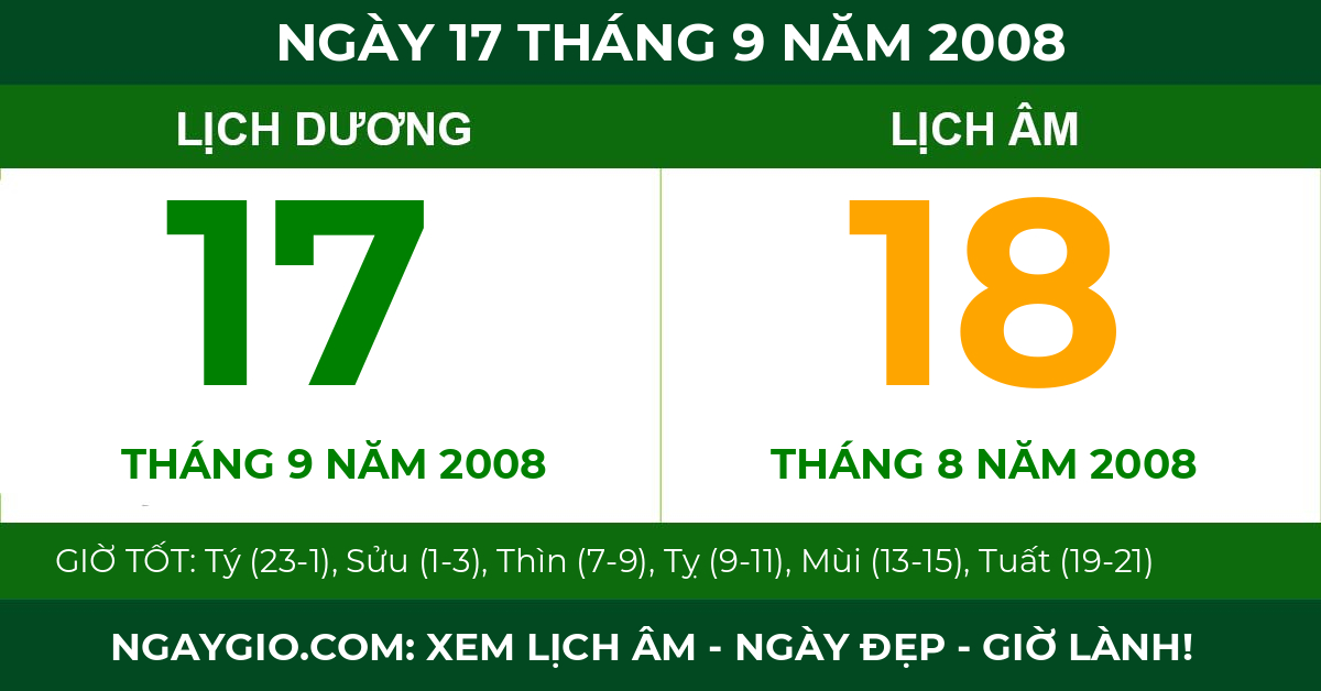 lịch âm ngày 17 tháng 9 năm 2008