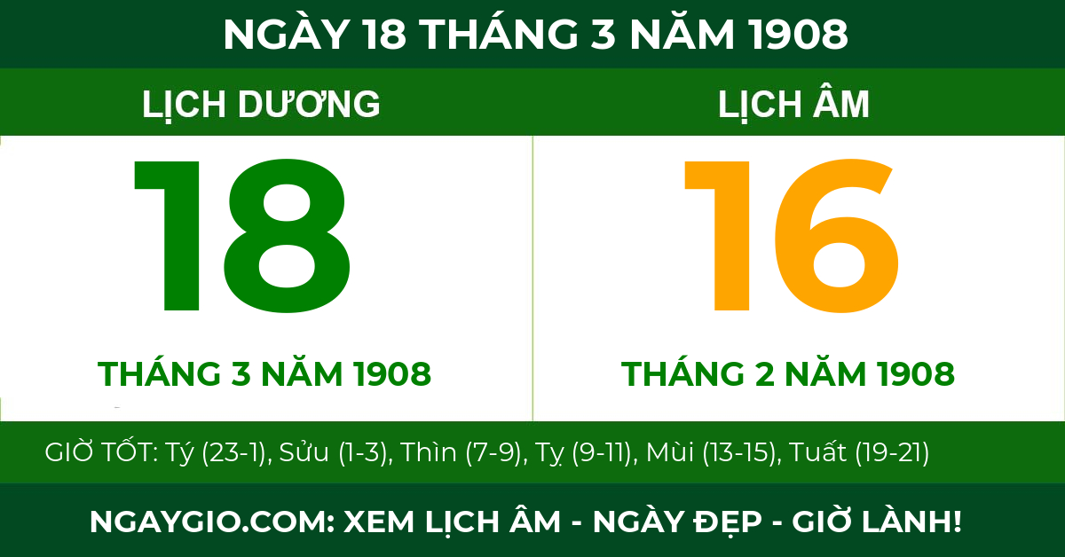 lịch âm ngày 18 tháng 3 năm 1908