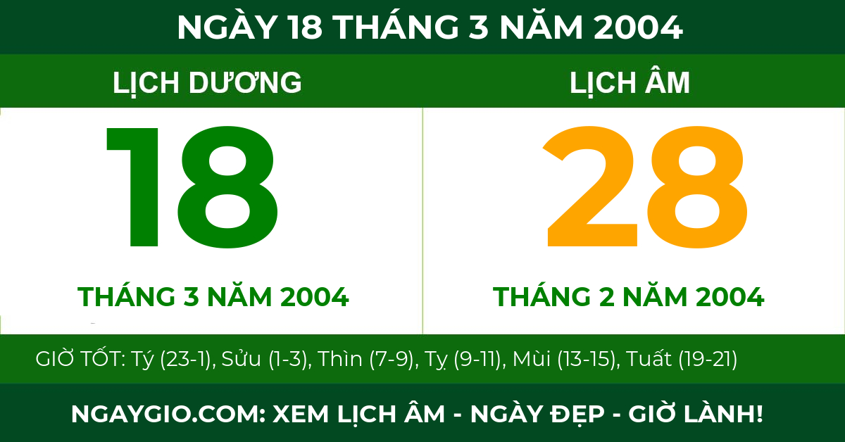 lịch âm ngày 18 tháng 3 năm 2004