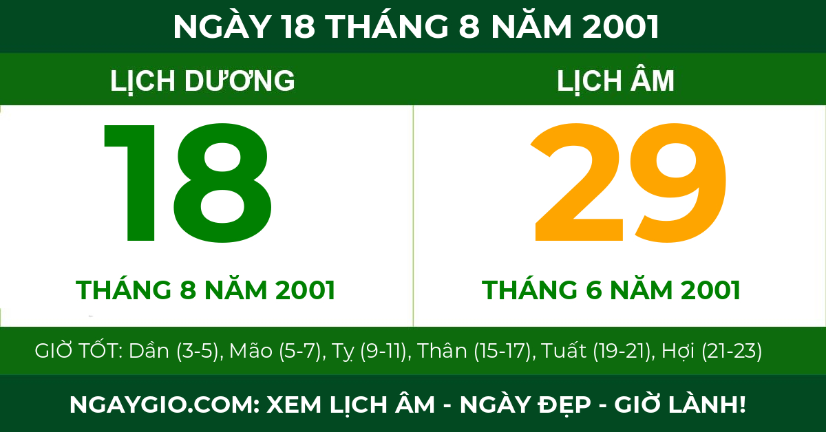 lịch âm ngày 18 tháng 8 năm 2001