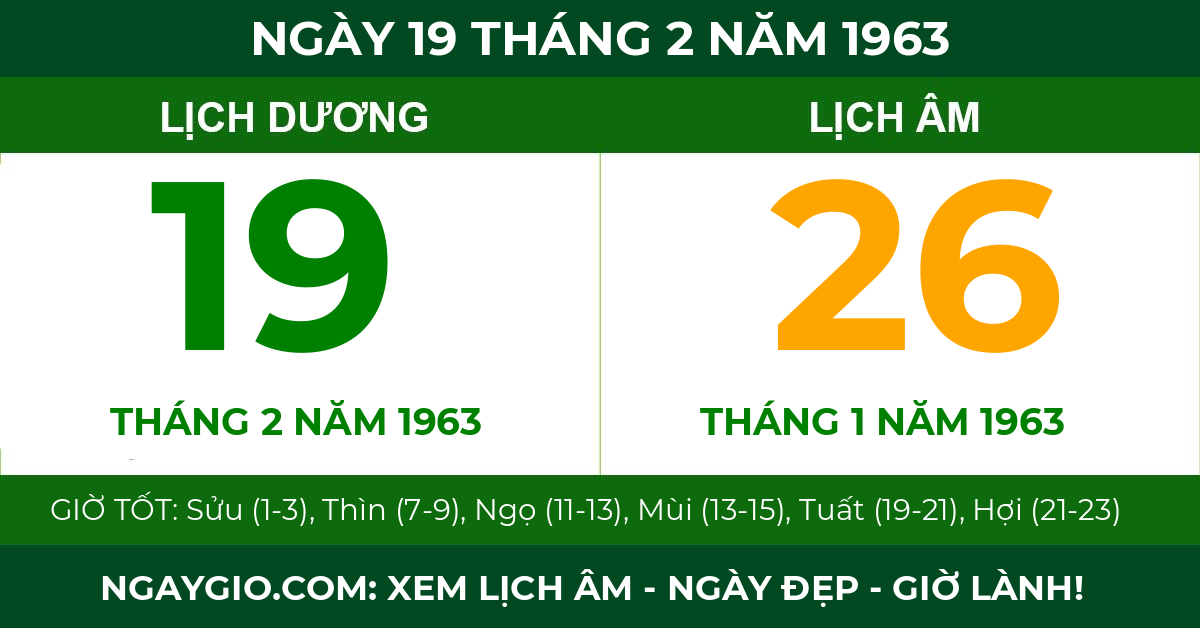 lịch âm ngày 19 tháng 2 năm 1963