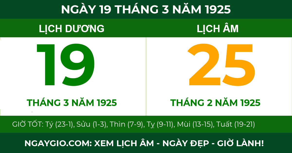 lịch âm ngày 19 tháng 3 năm 1925