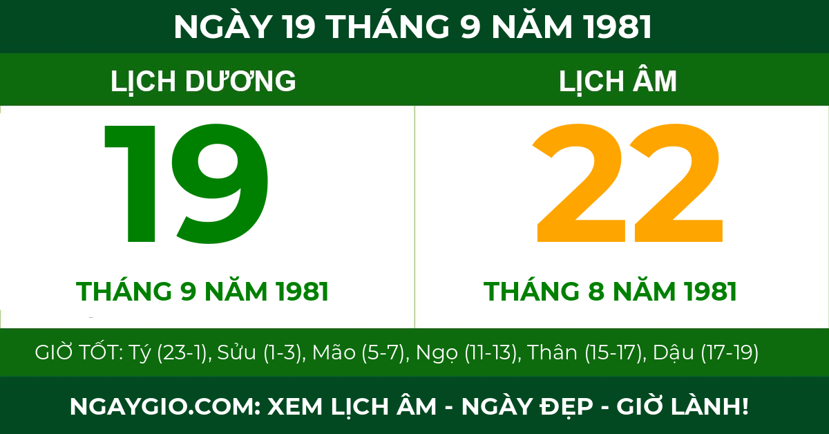 lịch âm ngày 19 tháng 9 năm 1981