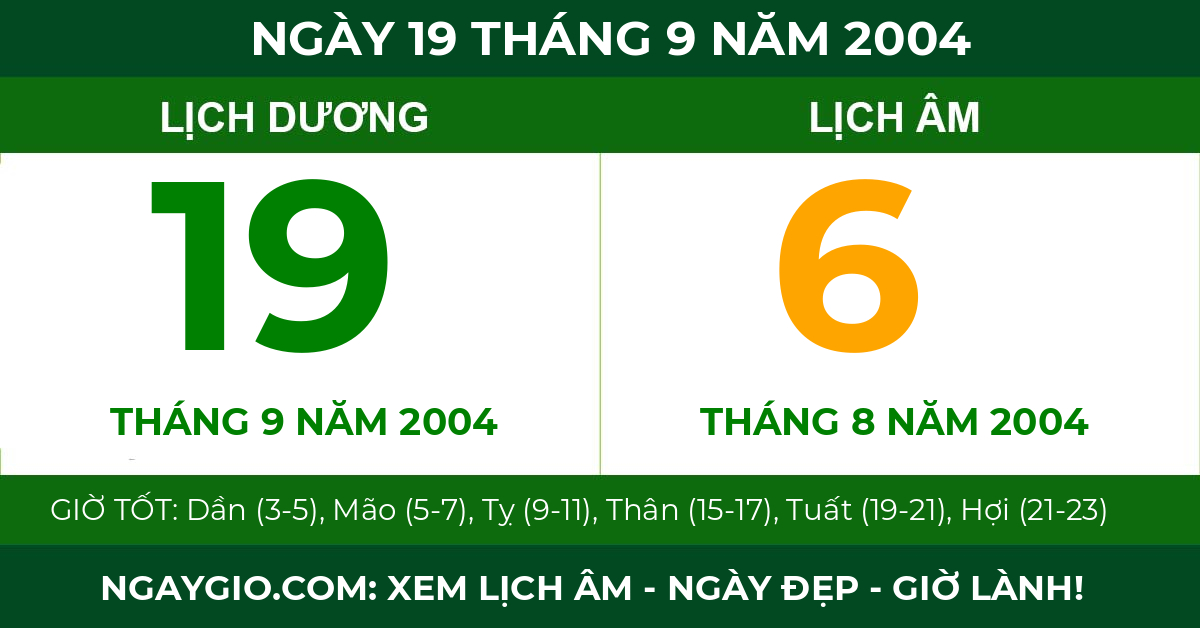 lịch âm ngày 19 tháng 9 năm 2004