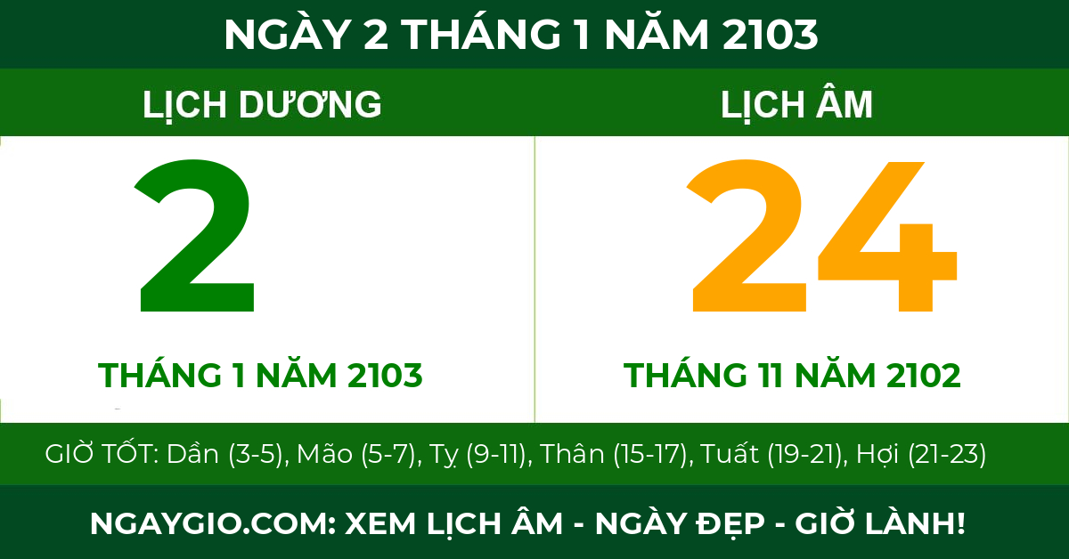 lịch âm ngày 2 tháng 1 năm 2103