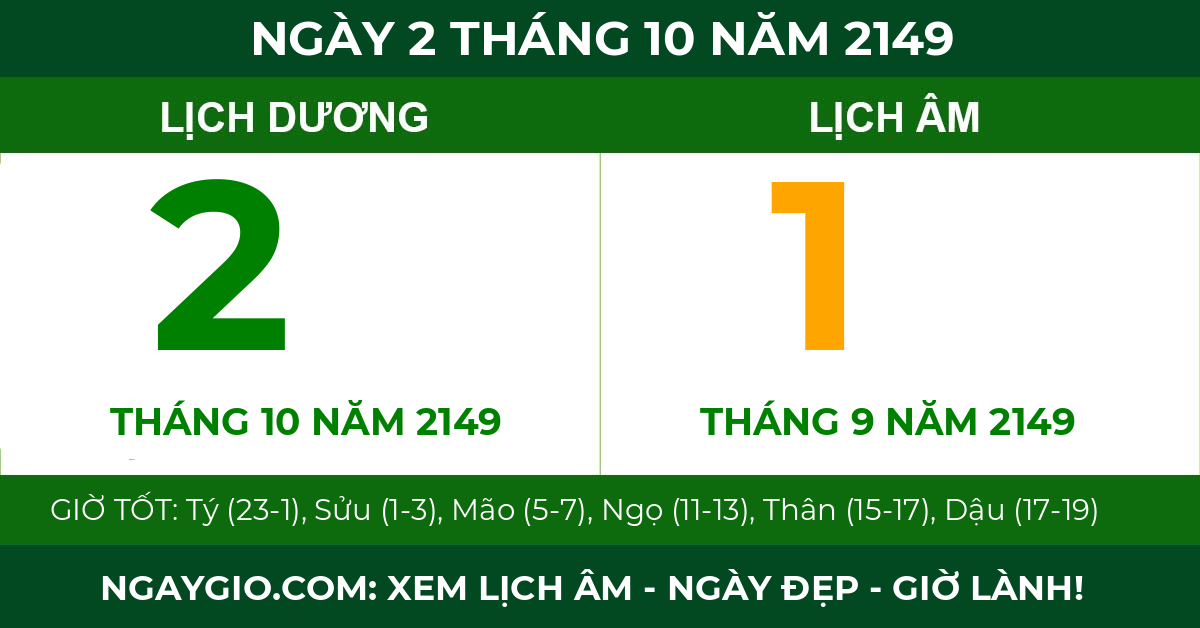 lịch âm ngày 2 tháng 10 năm 2149