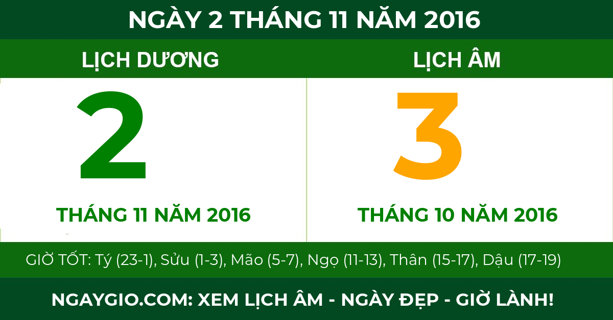 lịch âm ngày 2 tháng 11 năm 2016