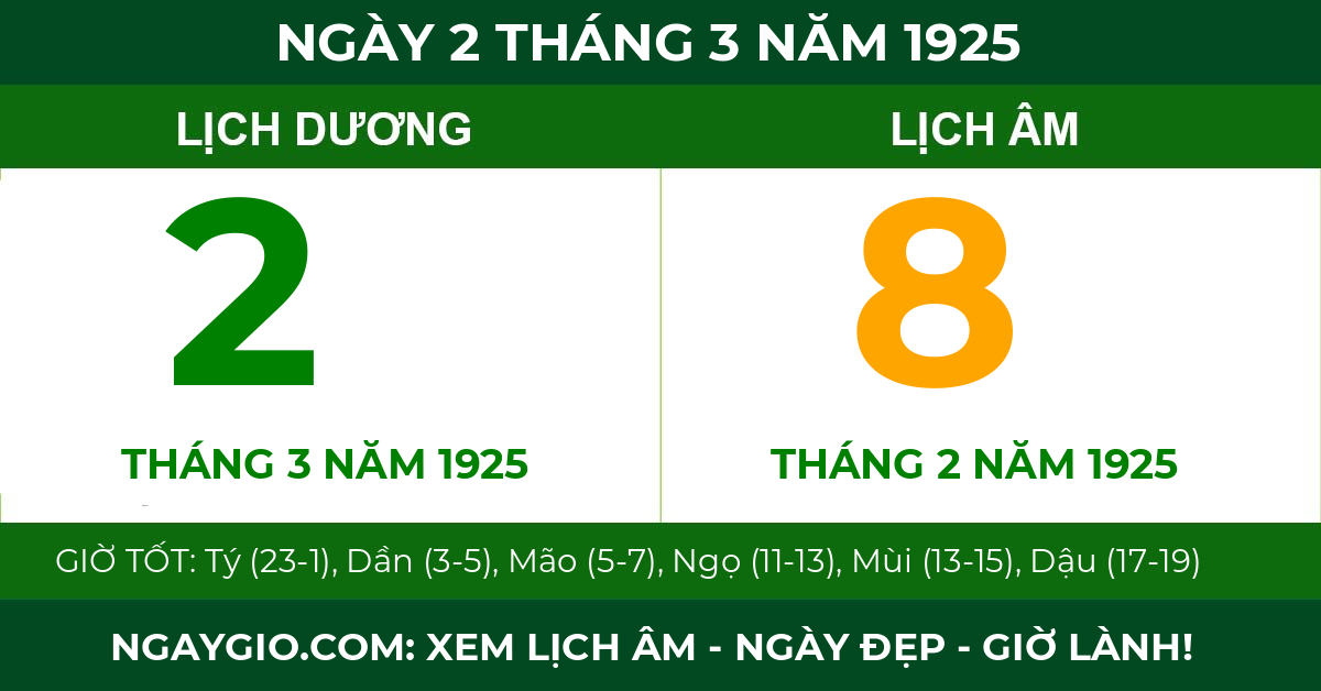 lịch âm ngày 2 tháng 3 năm 1925