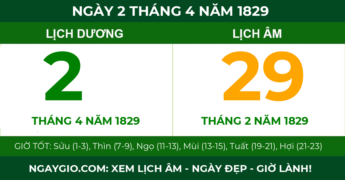 lịch âm ngày 2 tháng 4 năm 1829