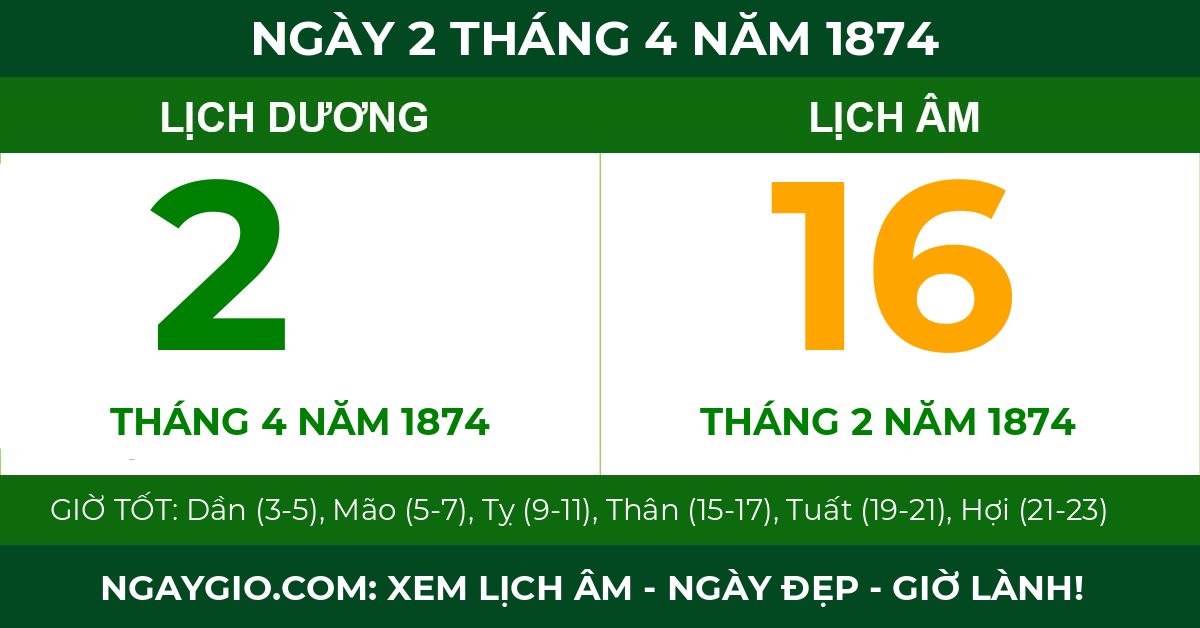 lịch âm ngày 2 tháng 4 năm 1874
