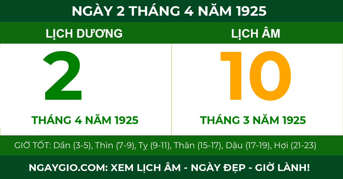 lịch âm ngày 2 tháng 4 năm 1925