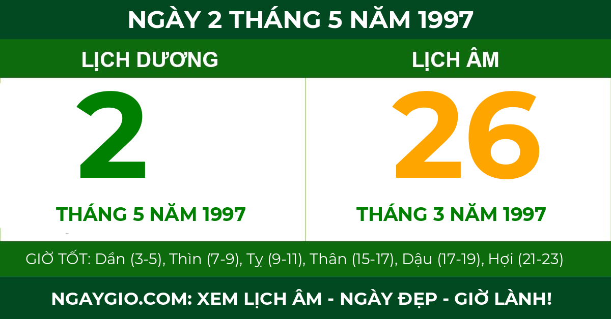 lịch âm ngày 2 tháng 5 năm 1997