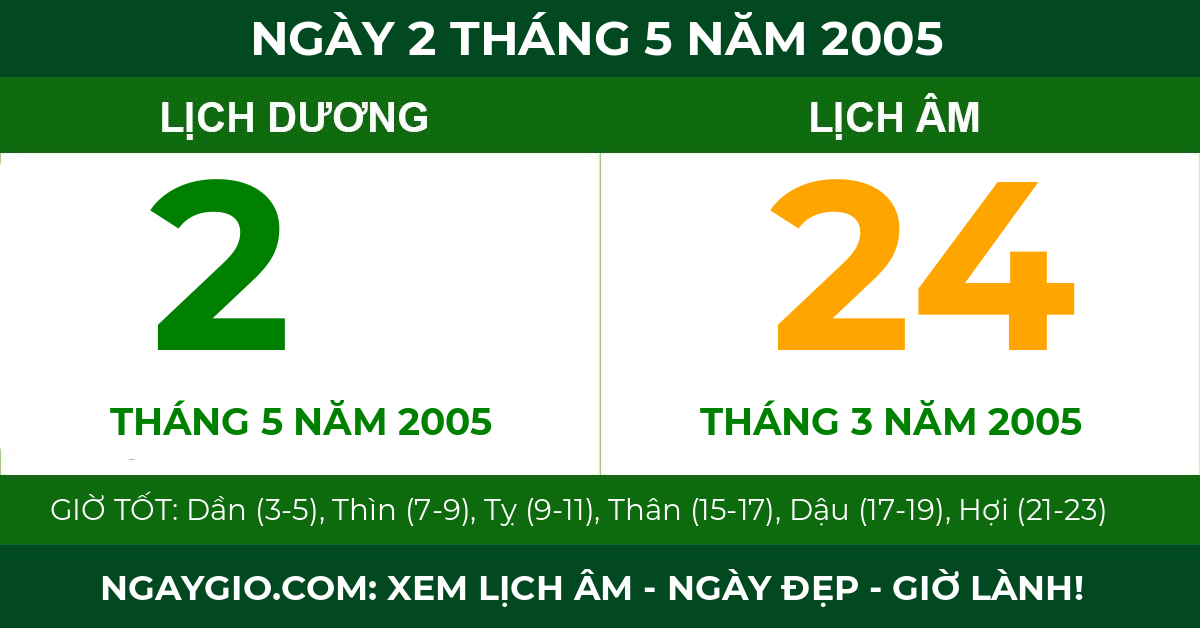 lịch âm ngày 2 tháng 5 năm 2005