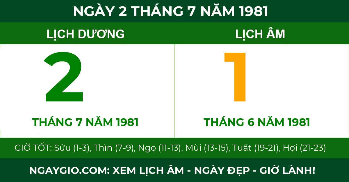 lịch âm ngày 2 tháng 7 năm 1981