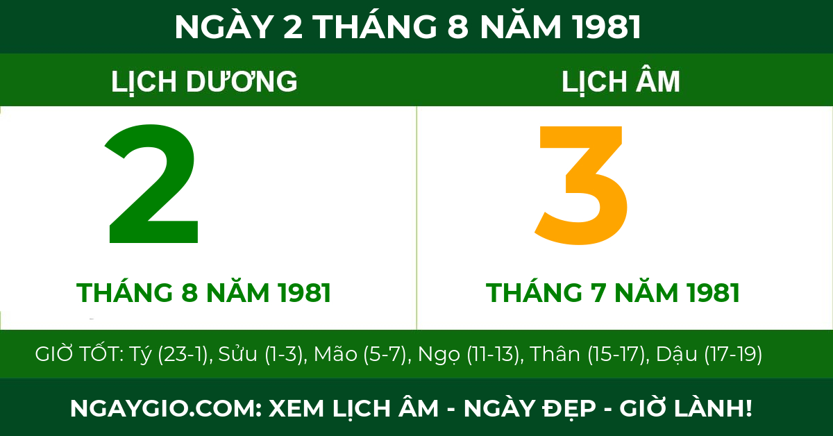 lịch âm ngày 2 tháng 8 năm 1981