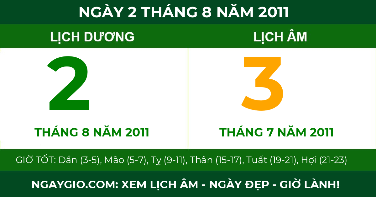 lịch âm ngày 2 tháng 8 năm 2011