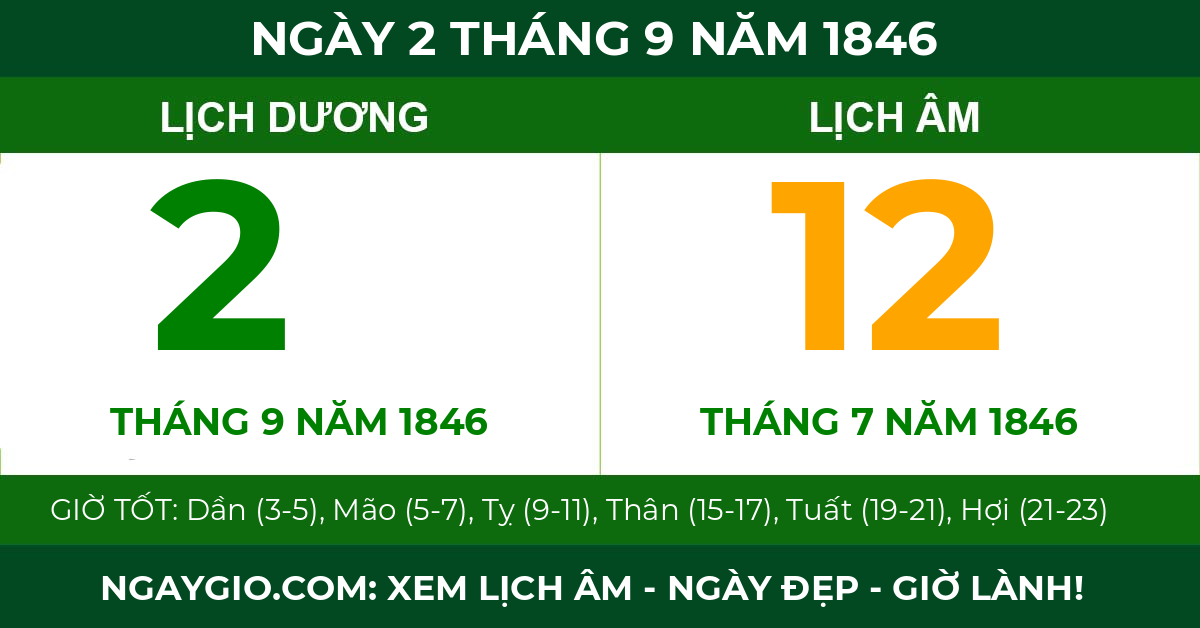 lịch âm ngày 2 tháng 9 năm 1846