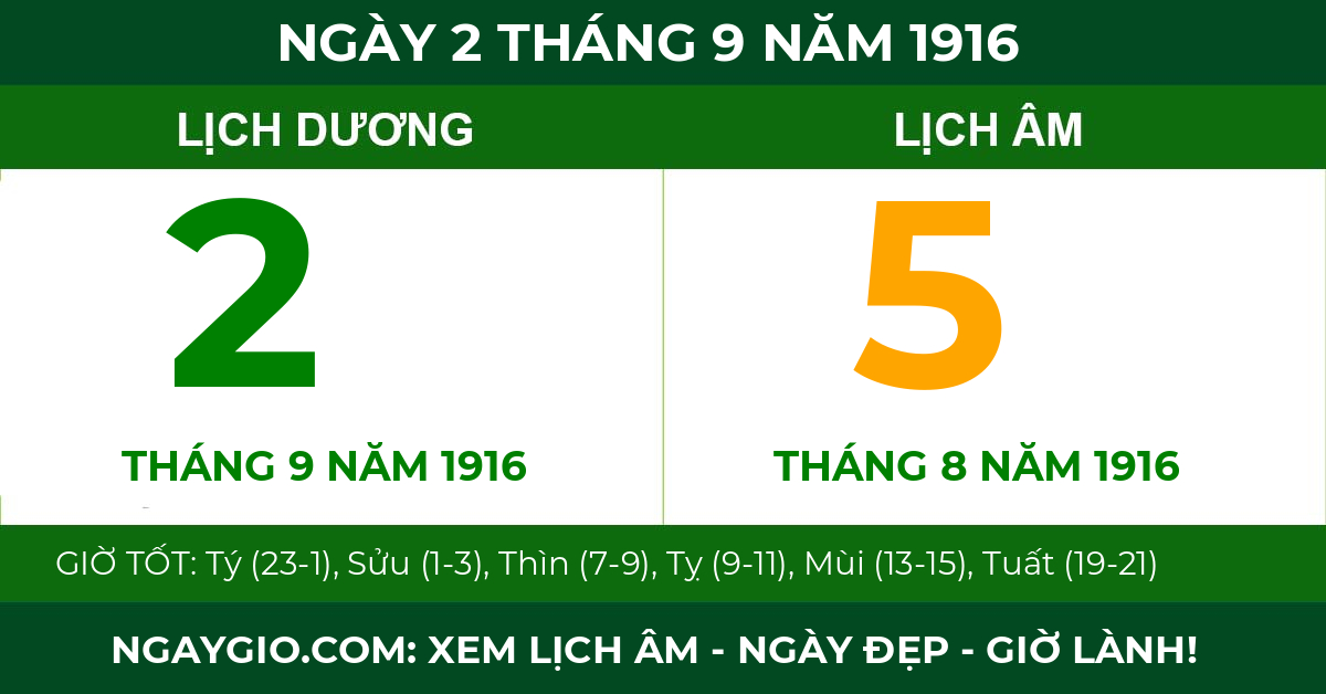 lịch âm ngày 2 tháng 9 năm 1916
