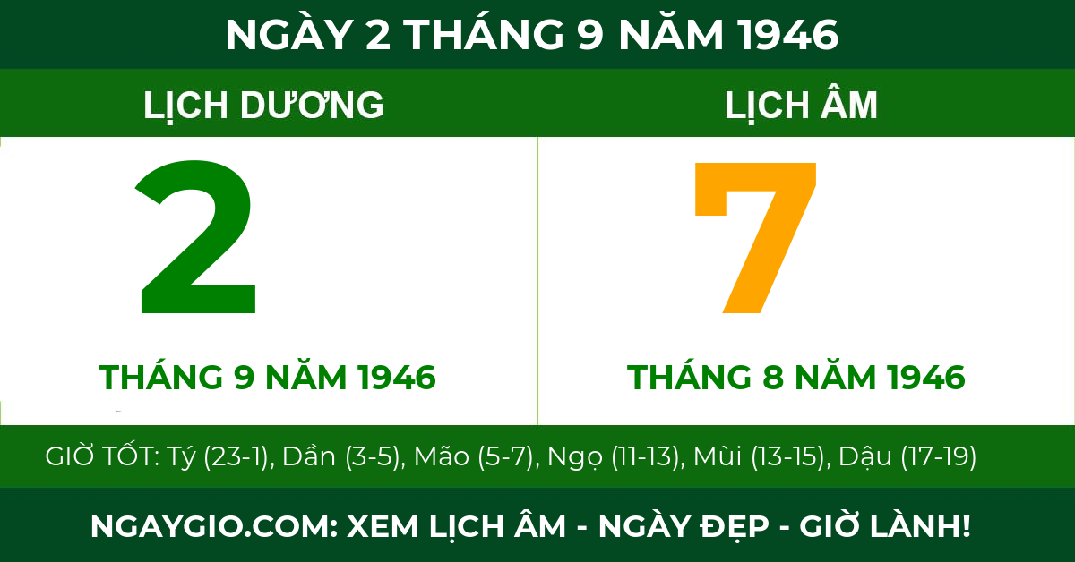 lịch âm ngày 2 tháng 9 năm 1946