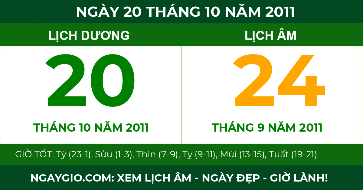 lịch âm ngày 20 tháng 10 năm 2011