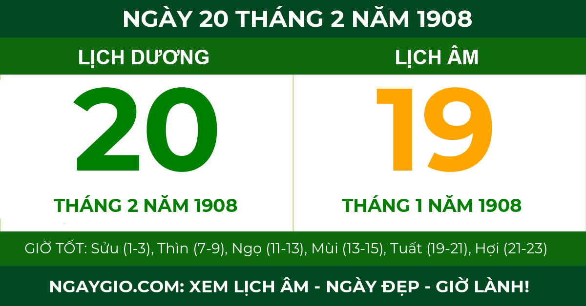 lịch âm ngày 20 tháng 2 năm 1908