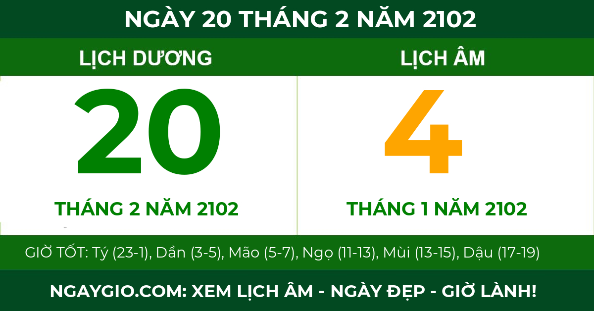 lịch âm ngày 20 tháng 2 năm 2102
