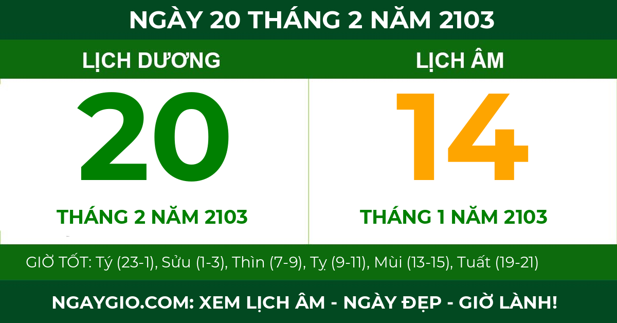 lịch âm ngày 20 tháng 2 năm 2103