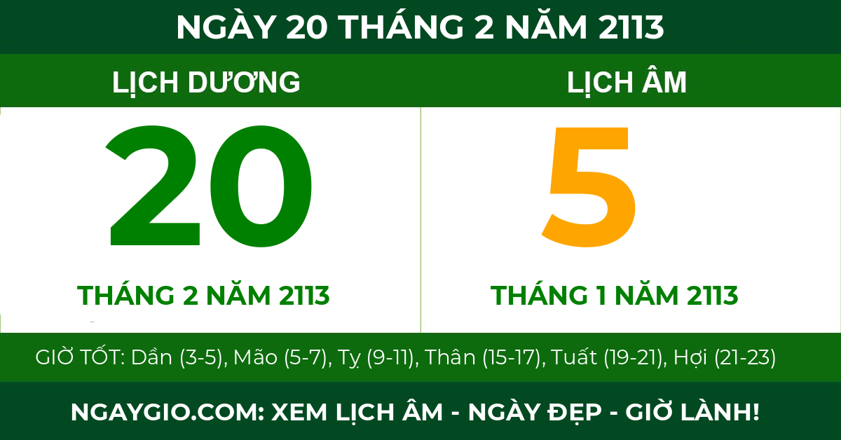 lịch âm ngày 20 tháng 2 năm 2113