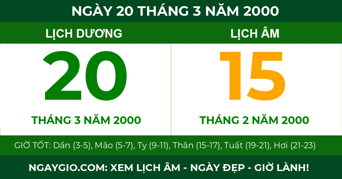 lịch âm ngày 20 tháng 3 năm 2000