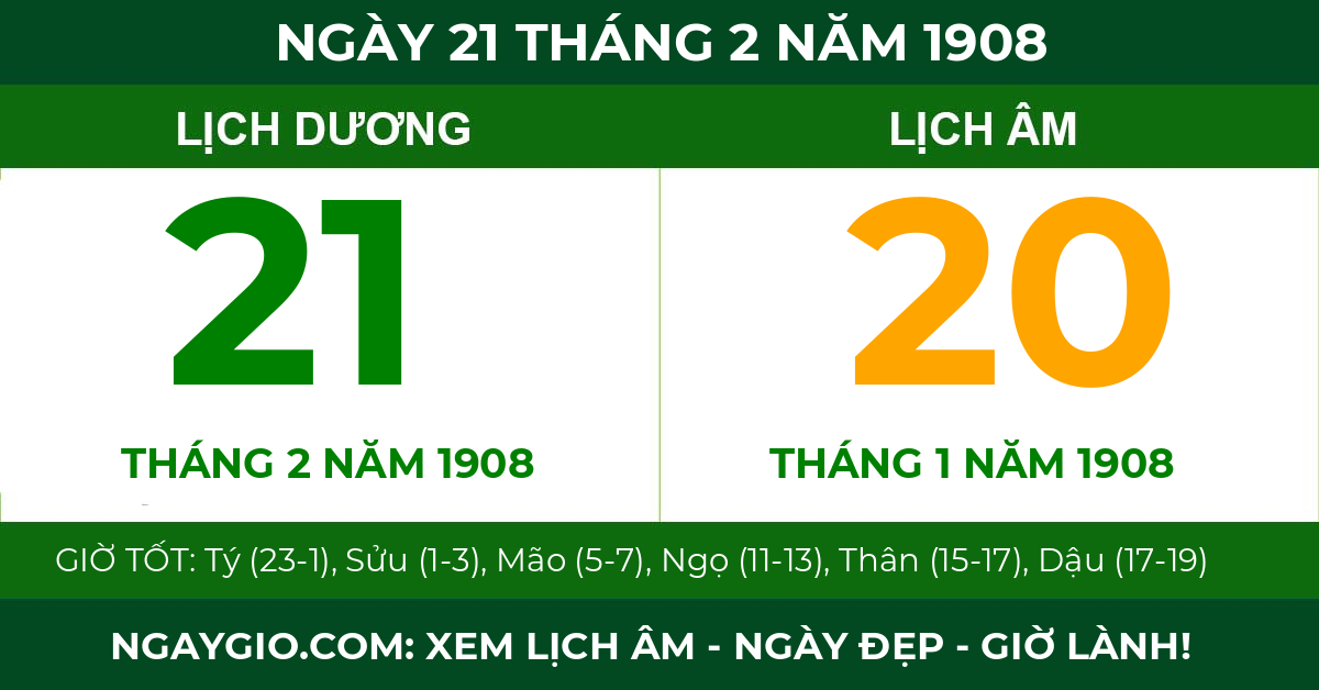 lịch âm ngày 21 tháng 2 năm 1908