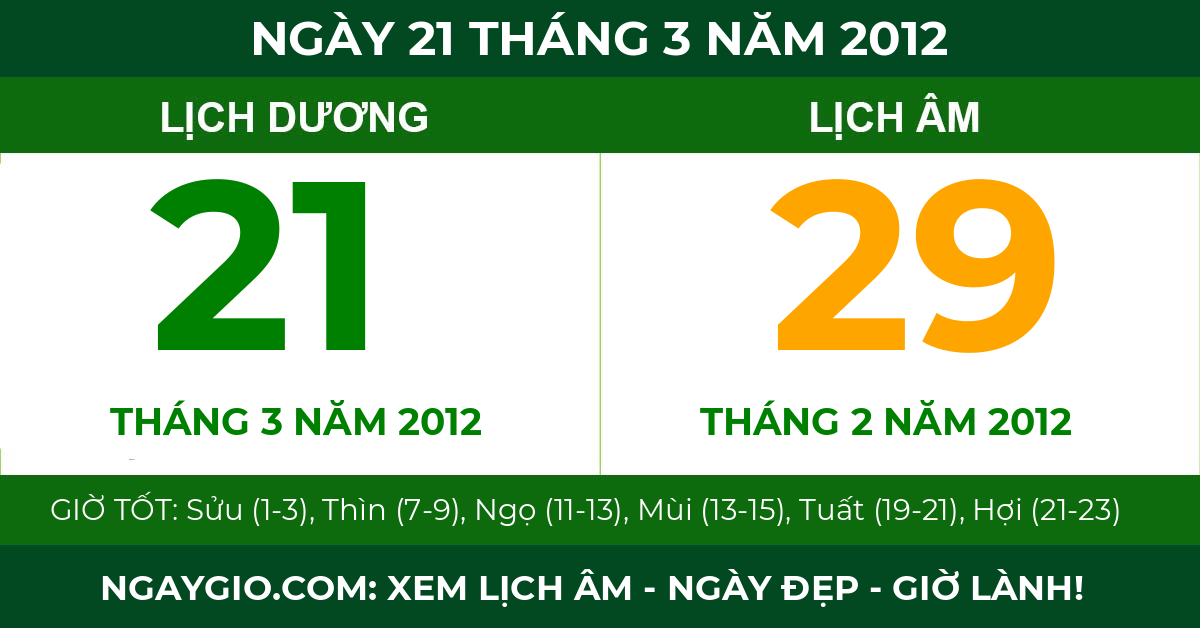 lịch âm ngày 21 tháng 3 năm 2012