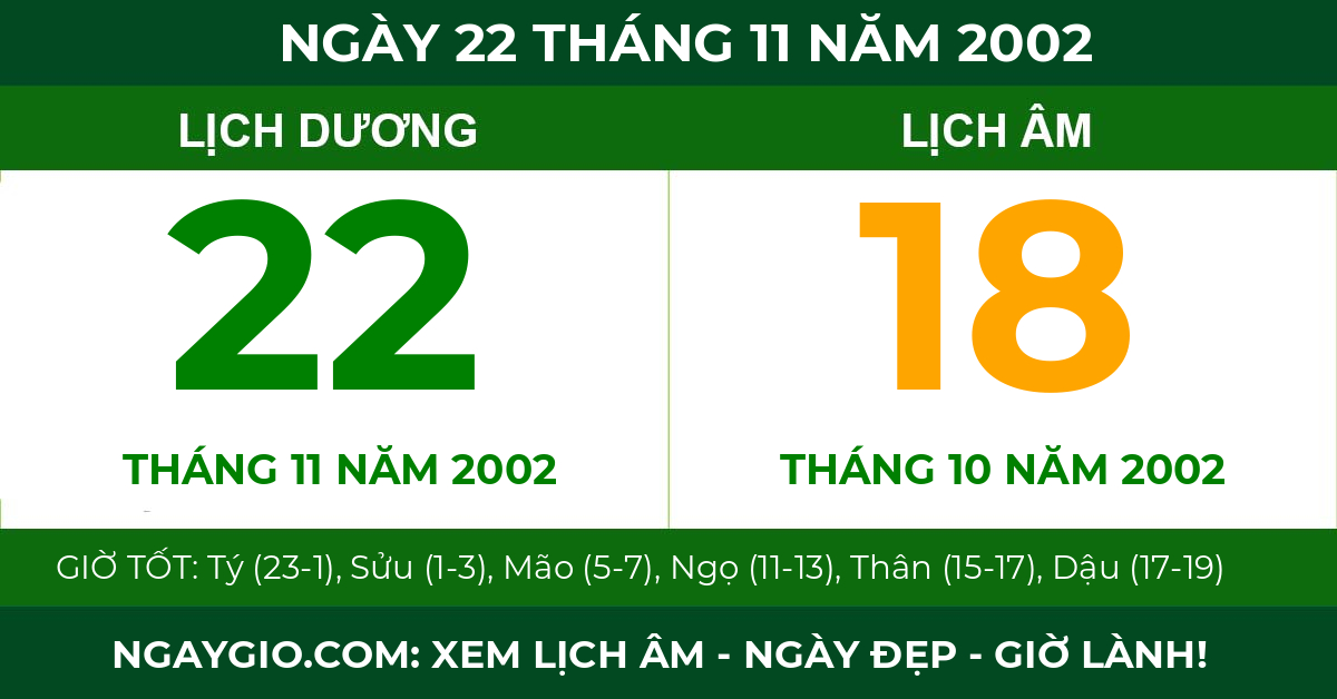 lịch âm ngày 22 tháng 11 năm 2002