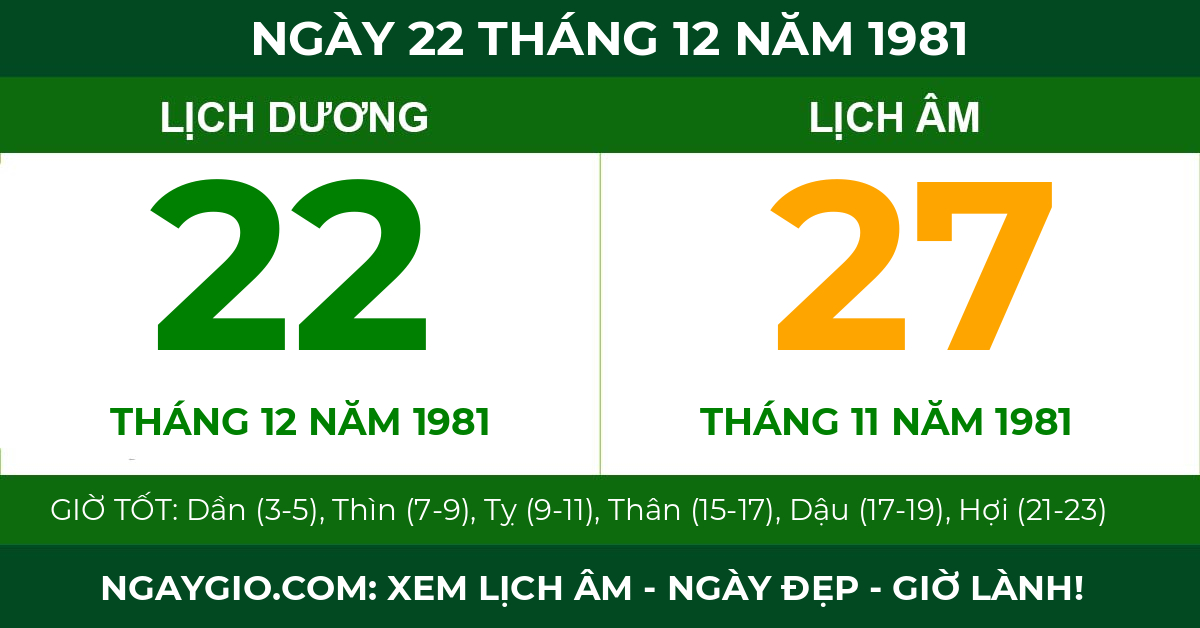 lịch âm ngày 22 tháng 12 năm 1981