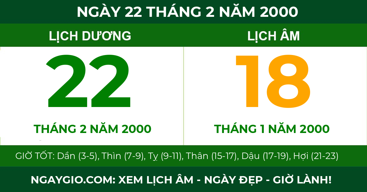 lịch âm ngày 22 tháng 2 năm 2000