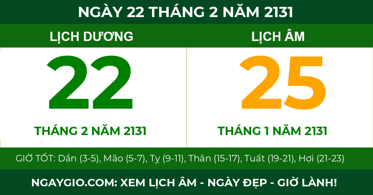 lịch âm ngày 22 tháng 2 năm 2131