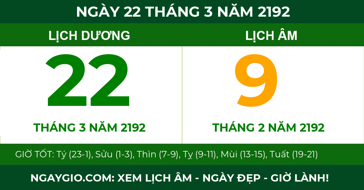 lịch âm ngày 22 tháng 3 năm 2192
