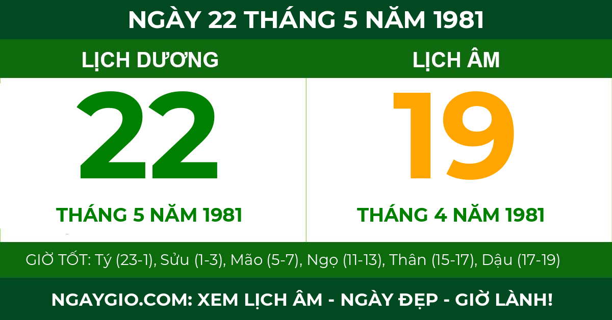 lịch âm ngày 22 tháng 5 năm 1981
