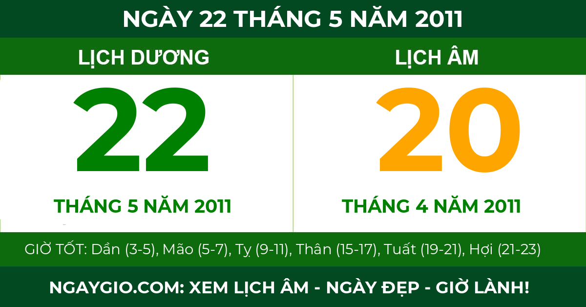 lịch âm ngày 22 tháng 5 năm 2011