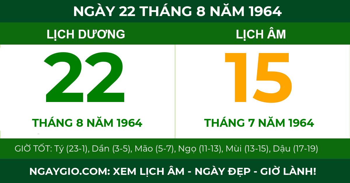 lịch âm ngày 22 tháng 8 năm 1964