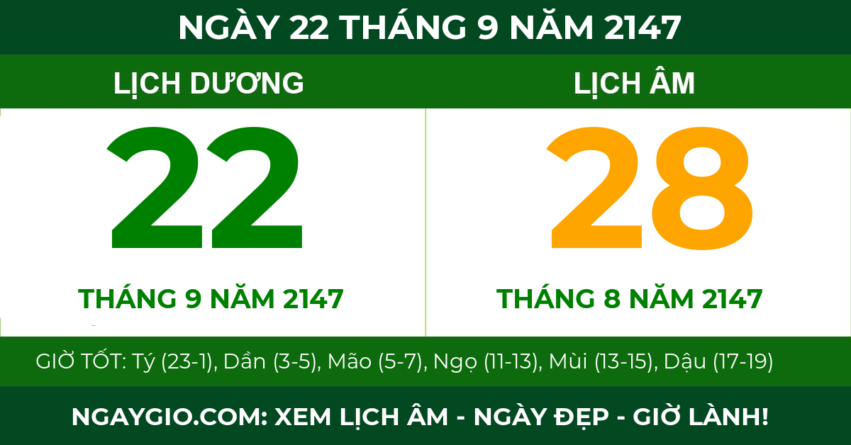 lịch âm ngày 22 tháng 9 năm 2147