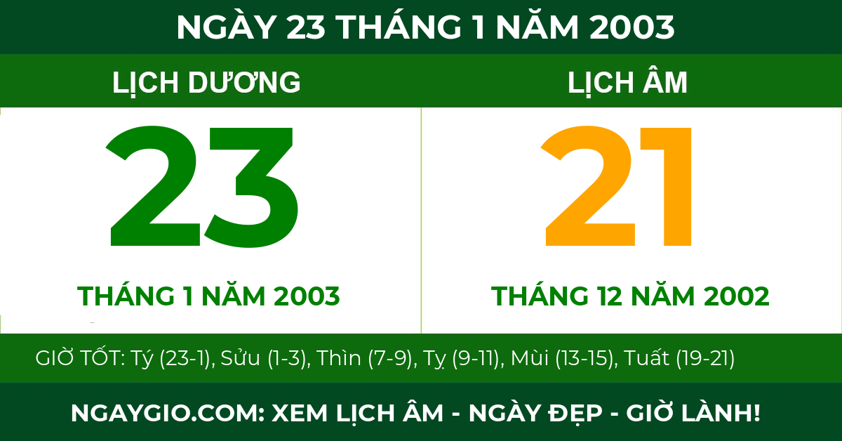 lịch âm ngày 23 tháng 1 năm 2003