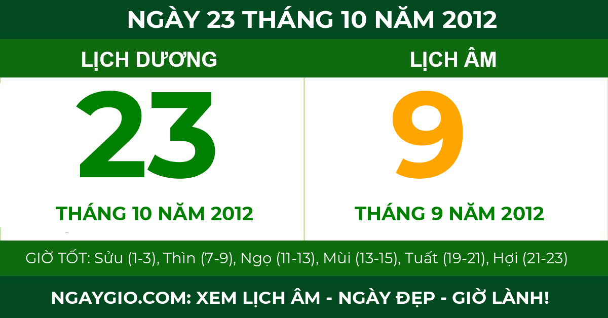 lịch âm ngày 23 tháng 10 năm 2012