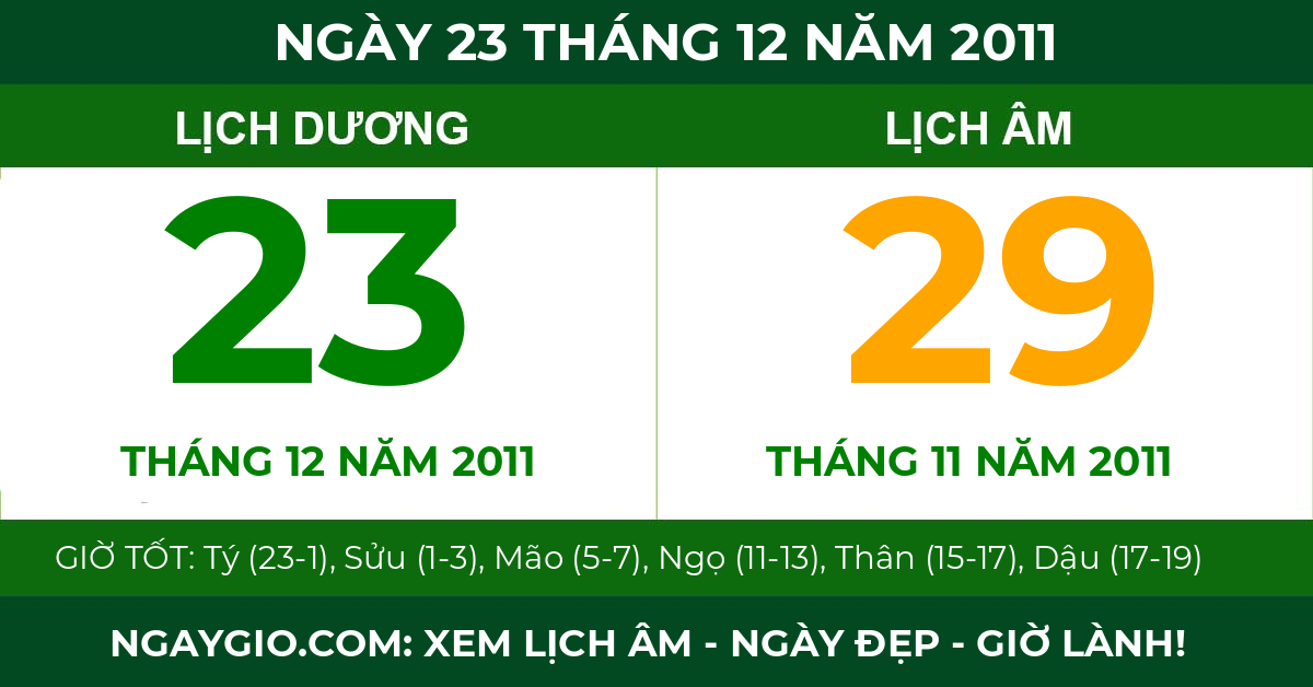 lịch âm ngày 23 tháng 12 năm 2011