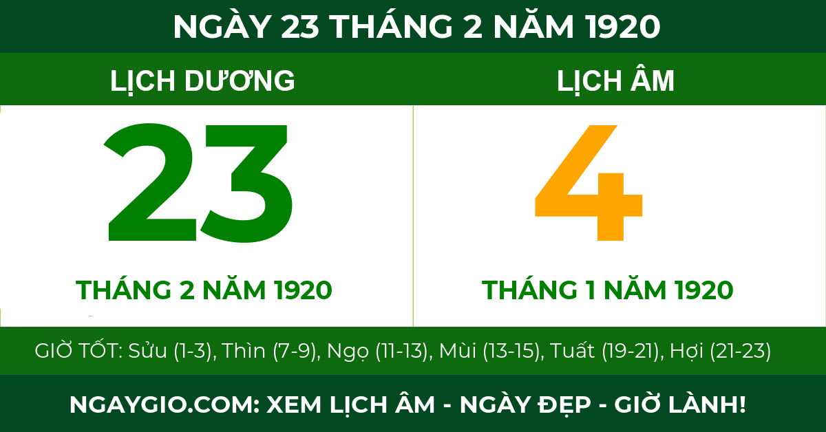 lịch âm ngày 23 tháng 2 năm 1920
