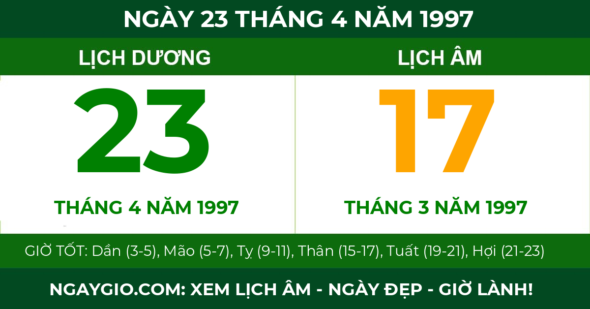 lịch âm ngày 23 tháng 4 năm 1997