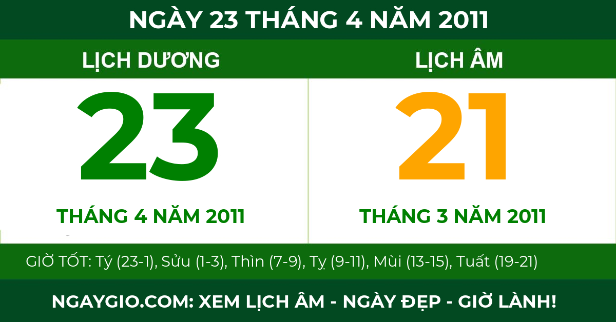 lịch âm ngày 23 tháng 4 năm 2011
