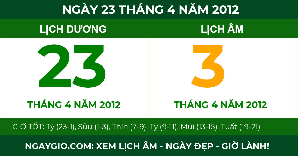 lịch âm ngày 23 tháng 4 năm 2012