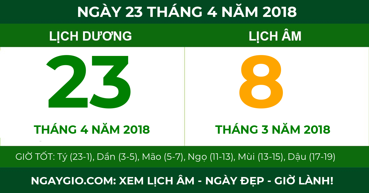 lịch âm ngày 23 tháng 4 năm 2018