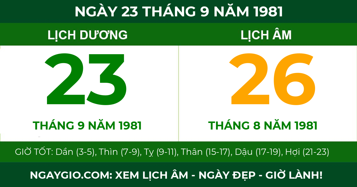 lịch âm ngày 23 tháng 9 năm 1981