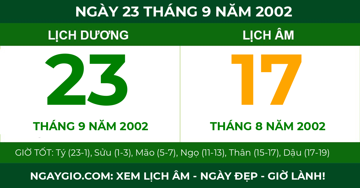lịch âm ngày 23 tháng 9 năm 2002